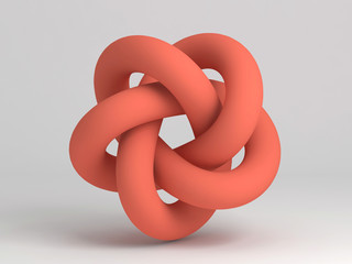 Torus knot. Abstract red object on white