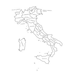 Italy regions black outline map. Vector map. Italy regions.