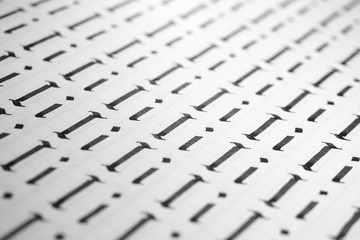 Lettering black and white practice writing worksheet. Handwriting symbol filling pattern....