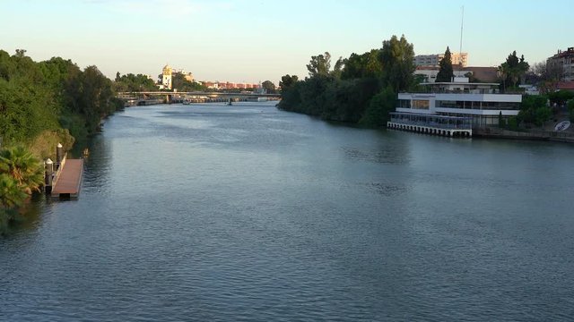 Panoramic sight on the Guadalquivir river in Sevilla. Andalusia, Spain.