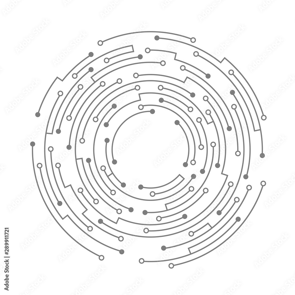 Fototapete abstract circuit board. vector technology background. round shape consisting of dots and lines