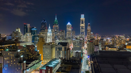 Fototapeta na wymiar Night Falls on the East Side of Downtown Philadelphia Pennslyvania