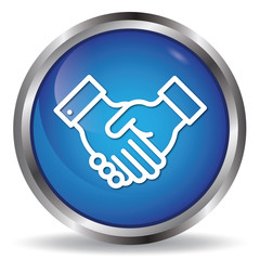 Handshake icon blue glossy round buttons
