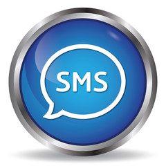 Sms icon blue glossy round buttons