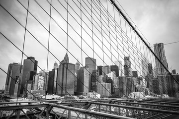 Fototapeta na wymiar Manhattan view from Brooklyn Bridge in New York City in black and white tone