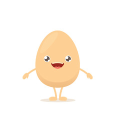 vector funny cartoon cute smiling tiny egg character isolated on white background. Morning food flat funky character on white