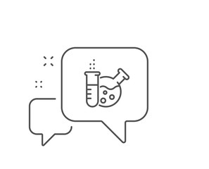 Chemistry lab line icon. Chat bubble design. Laboratory flask sign. Analysis symbol. Outline concept. Thin line chemistry lab icon. Vector
