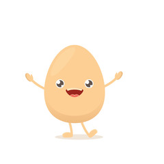 vector funny cartoon cute smiling tiny egg character isolated on white background. Morning food flat funky character on white