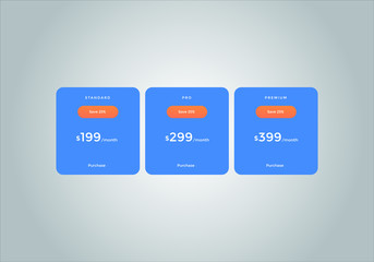 Pricing table vector. order, box, button, list for web. price list. mobile.