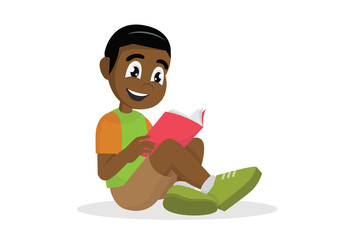 Cartoon character, African Boy reading book.