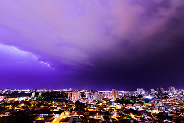 Fototapeta na wymiar Lightning storm in brazilian city. Photo of Ribeirao Preto, Sao Paulo, Brazil