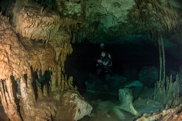 Scuba diving in the Cenote Dreamgate, Mexico