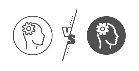 Cogwheel tool sign. Versus concept. Engineering line icon. Man think symbol. Line vs classic engineering icon. Vector