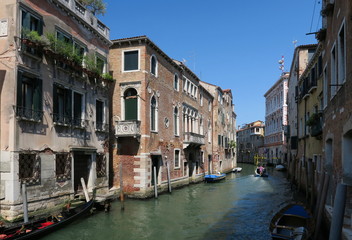 View from the bridge Ponte San Polo on the canal Rio San Polo in Venezia in Italy