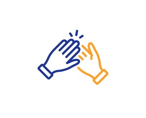 Clap sign. Clapping hands line icon. Victory gesture symbol. Colorful outline concept. Blue and orange thin line clapping hands icon. Vector