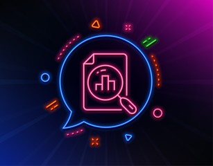 Analytics graph line icon. Neon laser lights. Column chart sign. Growth diagram symbol. Glow laser speech bubble. Neon lights chat bubble. Banner badge with analytics graph icon. Vector