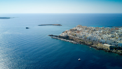 Fototapeta na wymiar Aerial photo shooting with drone on Gallipoli, famous Salento city on the Mediterranean sea
