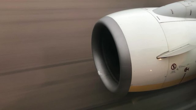 Airplane turbine view during take off