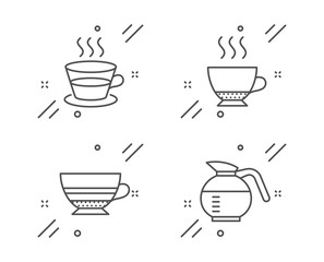 Espresso, Coffee cup and Mocha line icons set. Coffeepot sign. Hot drink, Tea mug, Coffee cup. Food and drink set. Line espresso outline icon. Vector