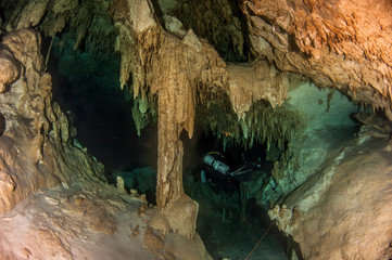 Scuba diving in the Cenote Dreamgate, Mexico