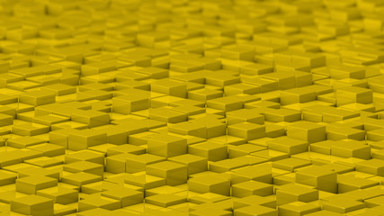 Grid of yellow cubes. Medium shot. 3D computer generated background image.