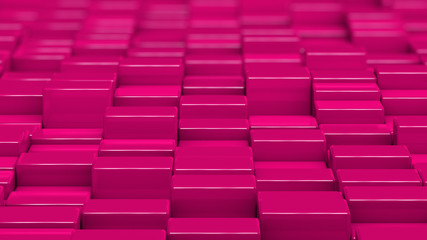 Grid of pink cubes. Medium shot. 3D computer generated background image.