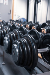 Row of weights in gym