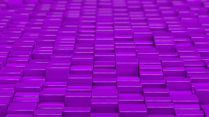 Grid of purple cubes. Wide shot. 3D computer generated background image.