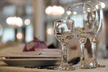 Close up picture of empty glasses in restaurant