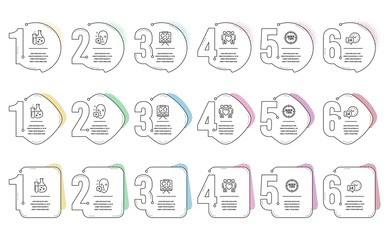 Fototapeta premium Vision board, 24h service and Face declined line icons set. Infographic timeline. Tips, Chemistry flask and Love couple signs. Eye check, Call support, Identification error. Quick tricks. Vector