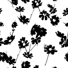 The seamless background is monochrome flowers. Vector illustration
