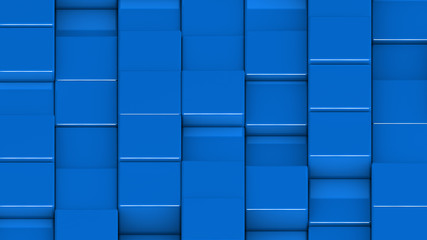 Grid of blue cubes. Medium shot. 3D computer generated background image.