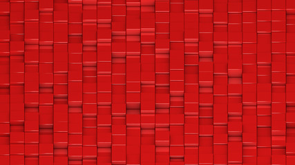 Grid of red cubes. Wide shot. 3D computer generated background image.
