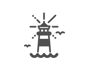 Beacon tower sign. Lighthouse icon. Searchlight building symbol. Classic flat style. Simple lighthouse icon. Vector