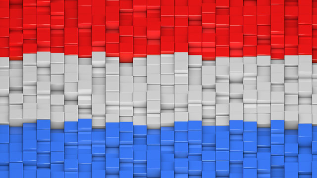 Luxembourgish flag made of cubes in a random pattern.