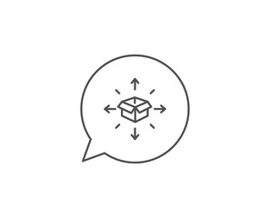 Parcel delivery line icon. Chat bubble design. Logistics service sign. Tracking symbol. Outline concept. Thin line parcel delivery icon. Vector