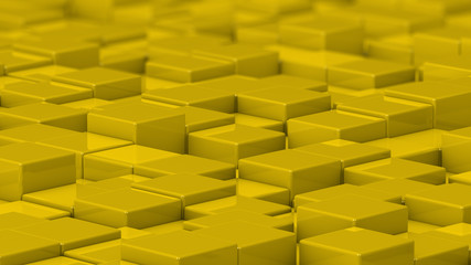 Grid of yellow cubes. Medium shot. 3D computer generated background image.