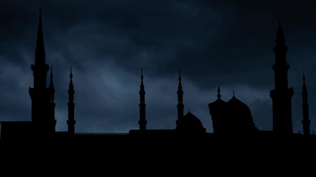 Masjid Al Nabawi, Prophet's Muhammad Mosque or Nabi Mosque: Tunderstorm and Lightning Time Lapse, Medina, Saudi Arabia