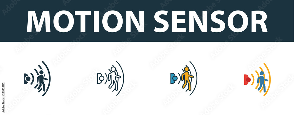 Wall mural motion sensor icon set. four simple symbols in diferent styles from smart home icons collection. cre