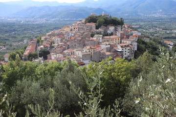 Fototapeta na wymiar Monteroduni, Italy - September 15, 2019: The town of Monteroduni and view of the Pignatelli Castle