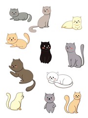 set of cats hand drawn 