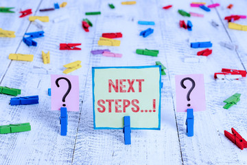 Handwriting text Next Steps. Conceptual photo something you do after you have finished doing first...