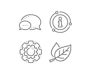 Leaves line icon. Chat bubble, info sign elements. Nature plant leaf sign. Environmental care symbol. Linear leaf outline icon. Information bubble. Vector