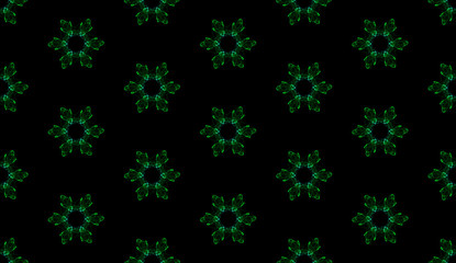 Futuristic seamless gemstone pattern on black background. Abstract jewelry design of repeating green glowing elements.