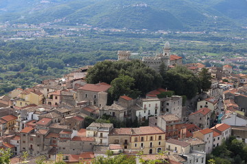 Fototapeta na wymiar Monteroduni, Italy - September 15, 2019: The town of Monteroduni and view of the Pignatelli Castle