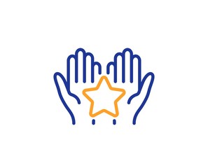 Holding star sign. Ranking line icon. Best rank symbol. Colorful outline concept. Blue and orange thin line ranking icon. Vector