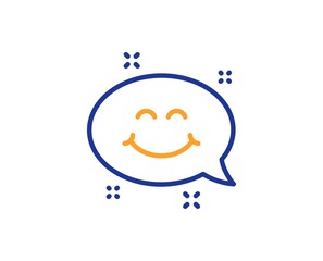 Happy face sign. Smile chat line icon. Emoticon speech bubble symbol. Colorful outline concept. Blue and orange thin line smile chat icon. Vector