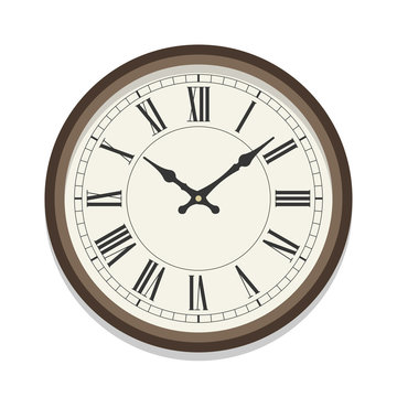 Retro roman clock icon, single isolated vector illustration. Office clock with numerals. Ten oclock.
