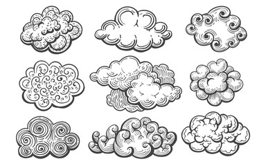 Doodle clouds sketch set