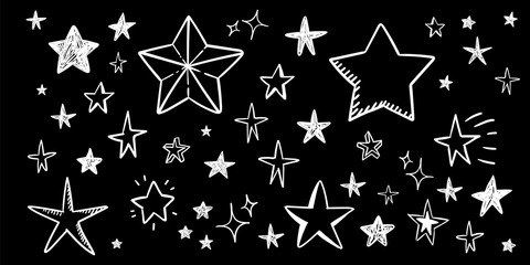 Star doodle collection. Set of hand drawn stars. Scribble illustrations.